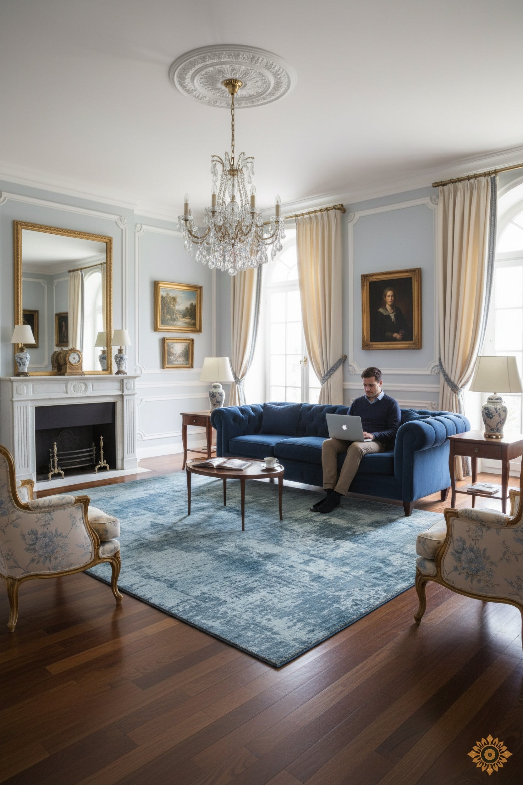 Sapphire Wash | Hand-Loom Printed Viscose Rug