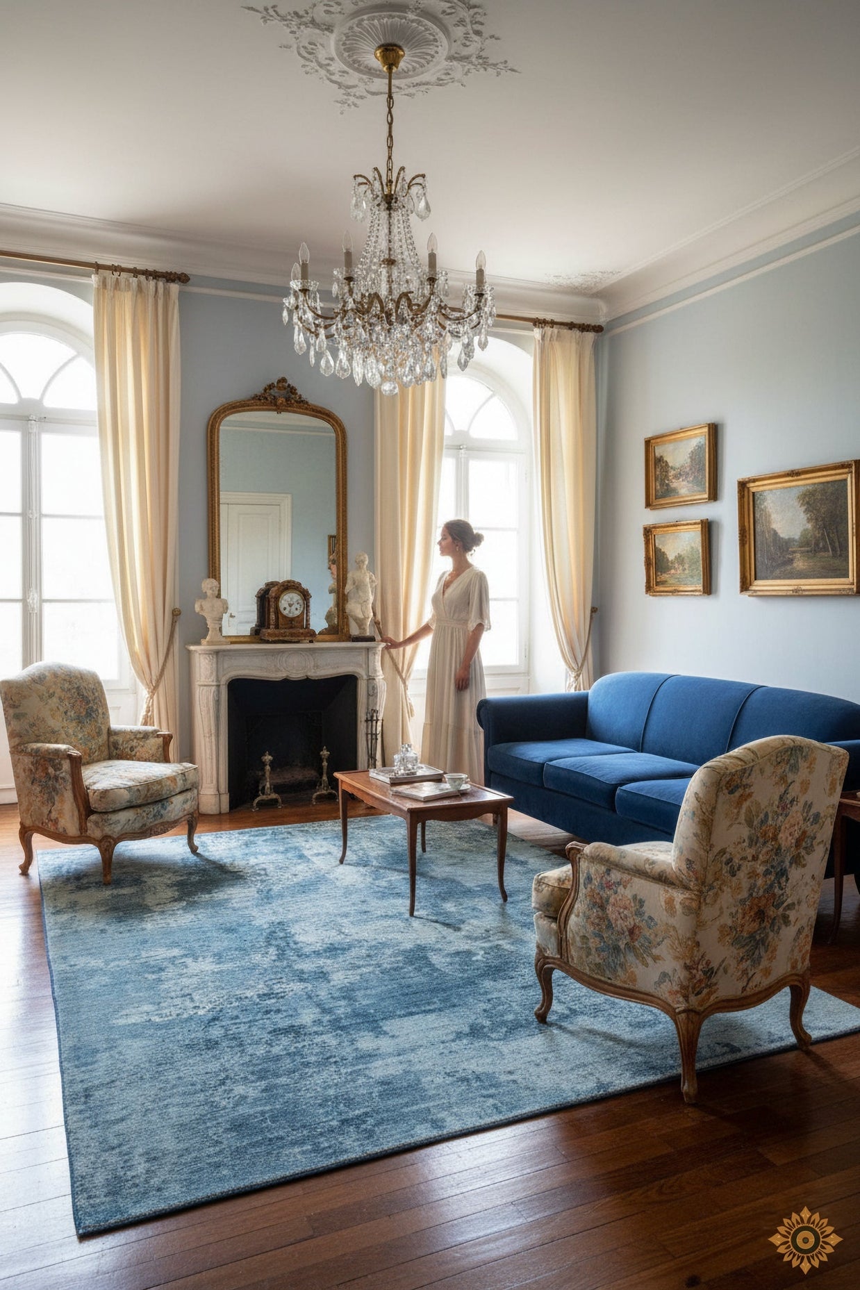 Sapphire Wash | Hand-Loom Printed Viscose Rug