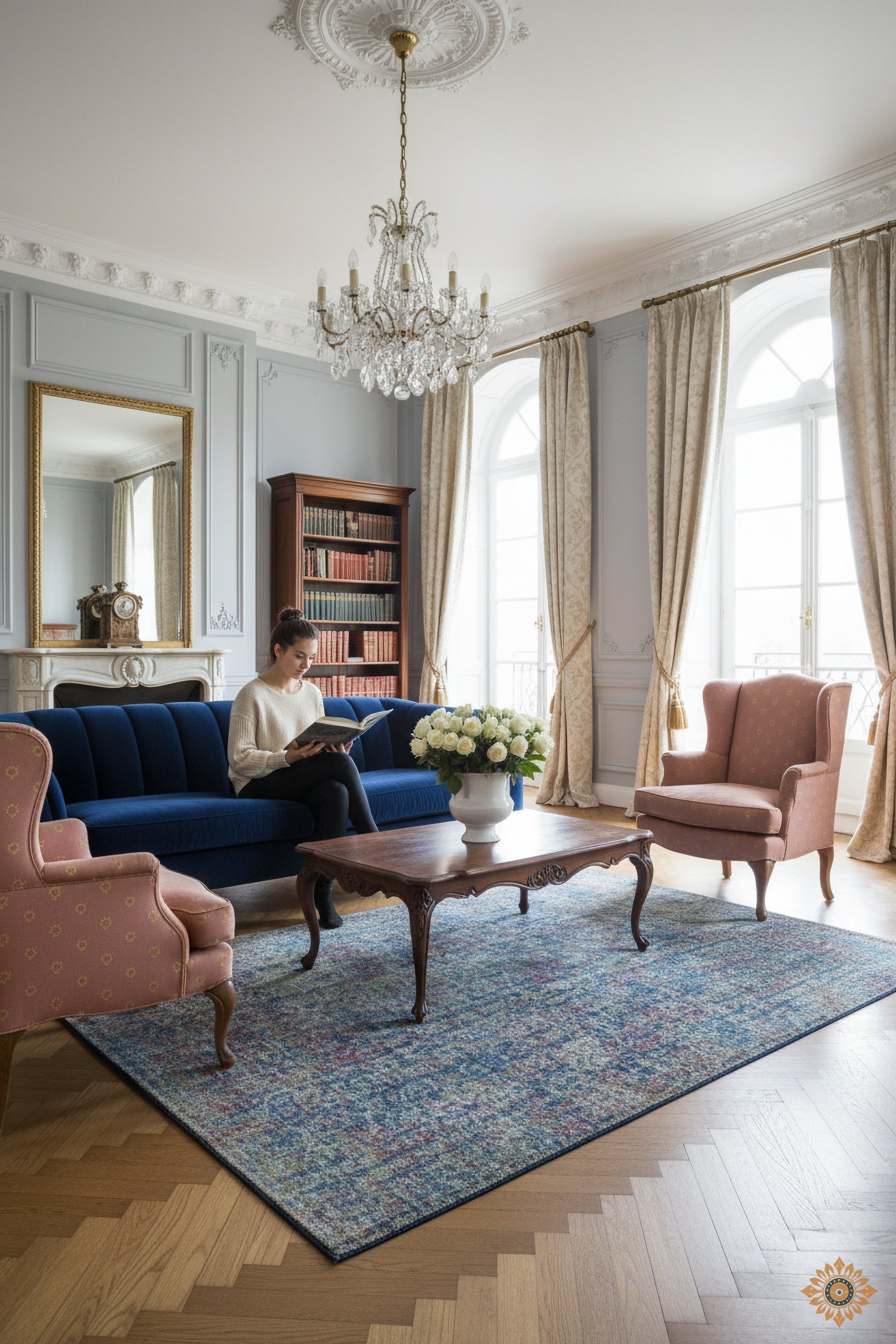 Patina Blue | Hand-Loom Printed Viscose Rug