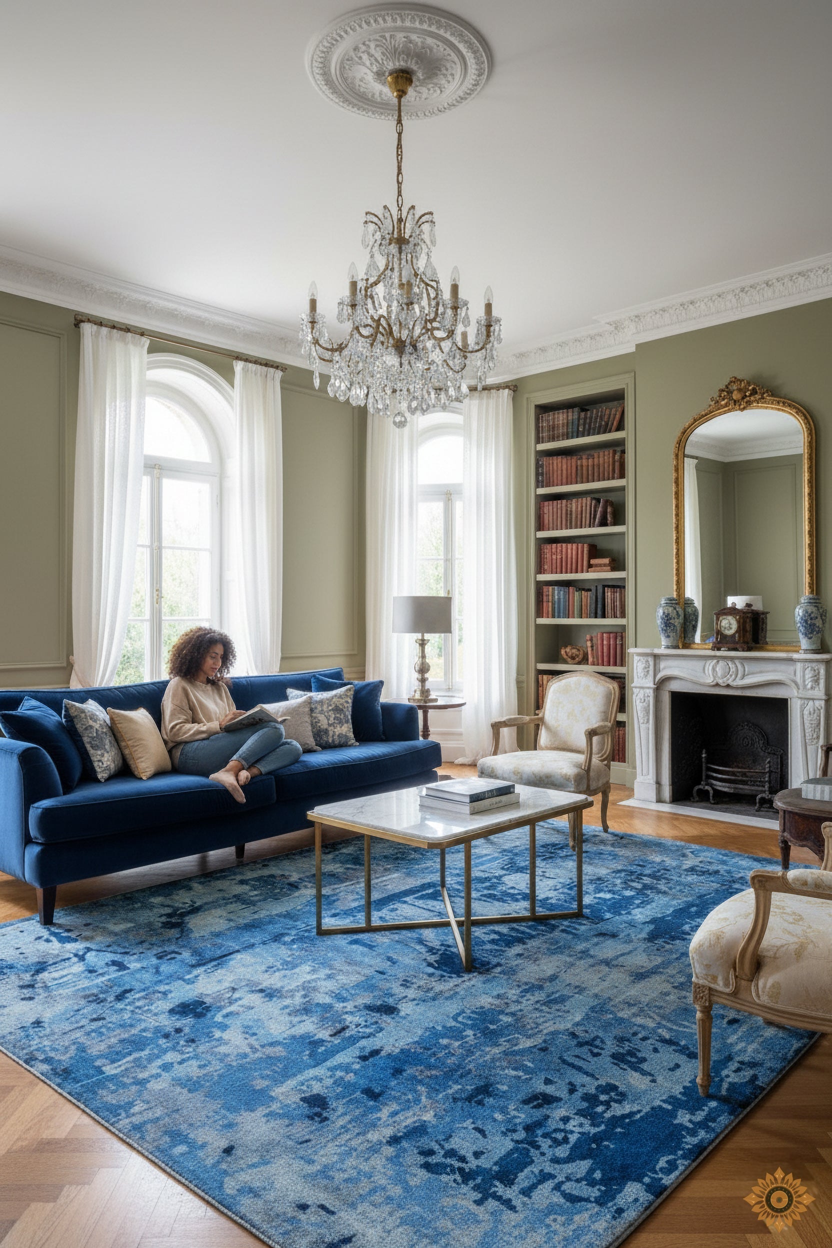 Indigo Flow | Hand-Loom Printed Viscose Rug