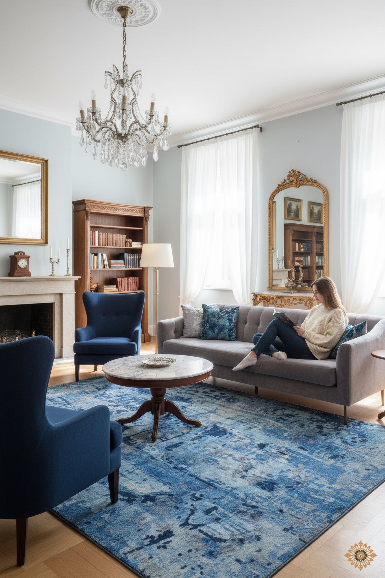 Indigo Flow | Hand-Loom Printed Viscose Rug