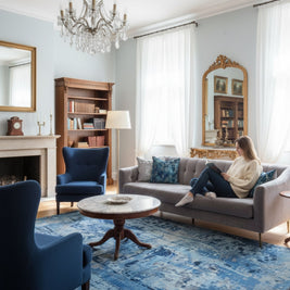 Indigo Flow | Hand-Loom Printed Viscose Rug