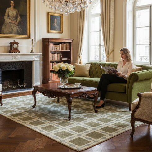 Veridian Grid | Hand-Knotted New Zealand Wool Rug