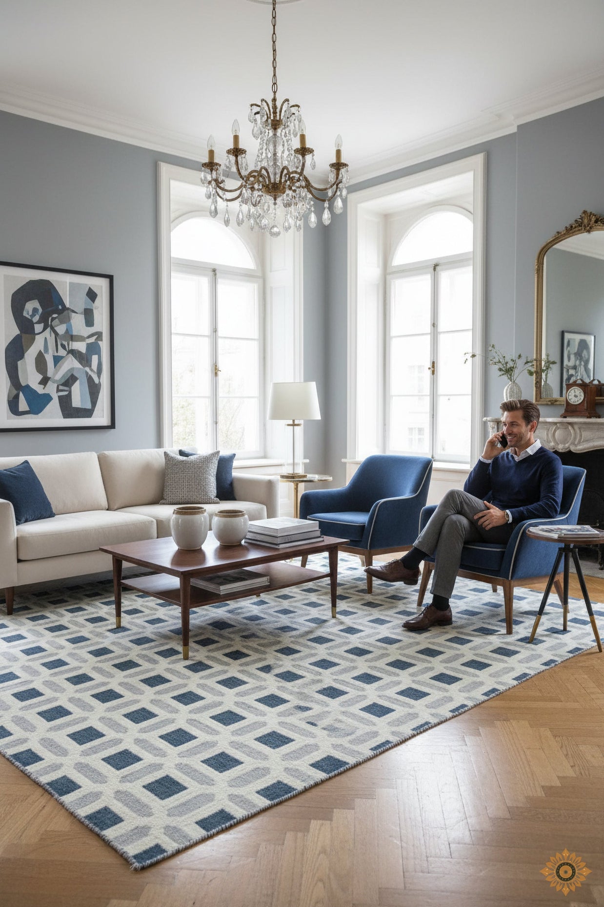 Lapis Grid | Hand-Knotted New Zealand Wool Rug