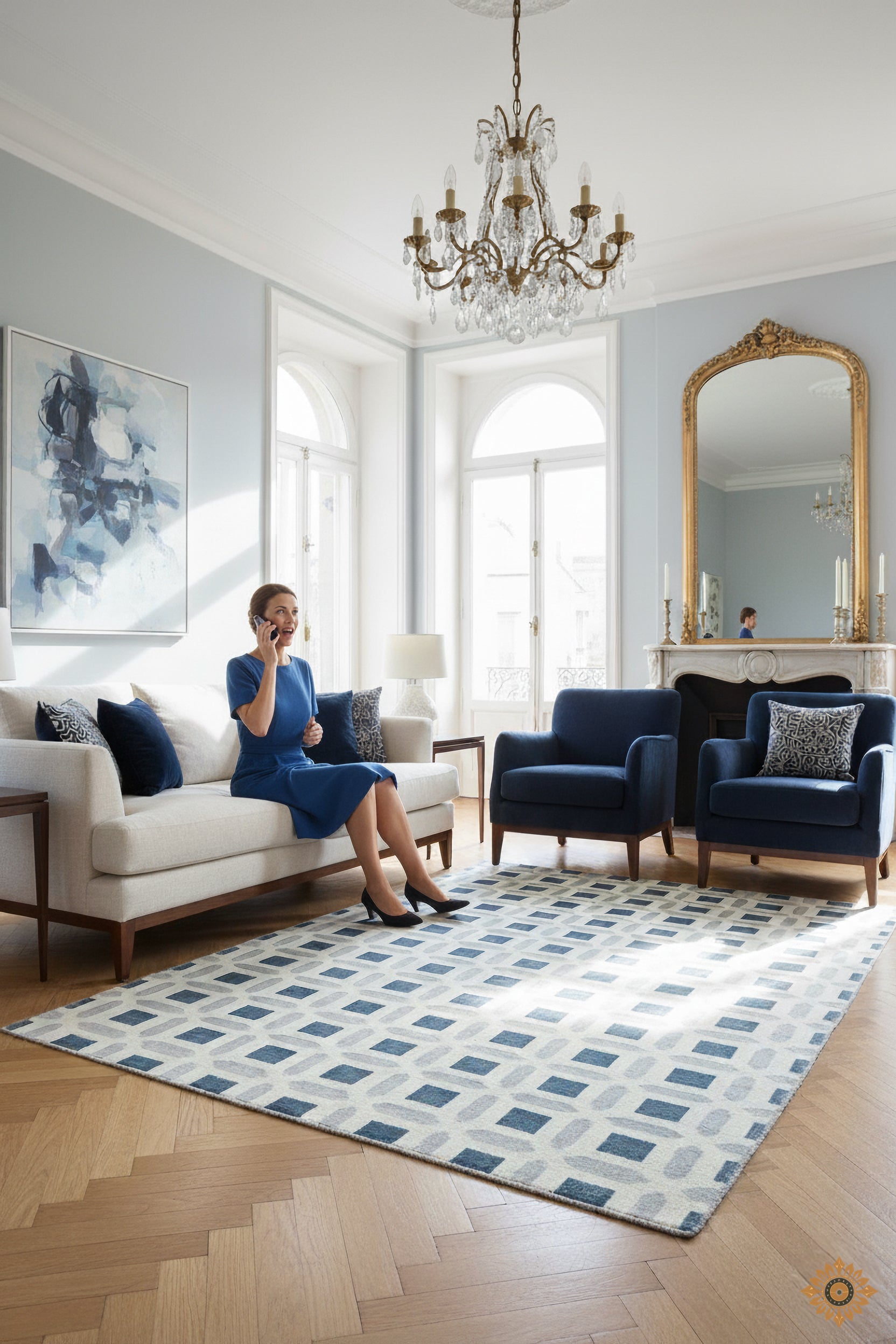 Lapis Grid | Hand-Knotted New Zealand Wool Rug