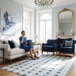 Lapis Grid | Hand-Knotted New Zealand Wool Rug