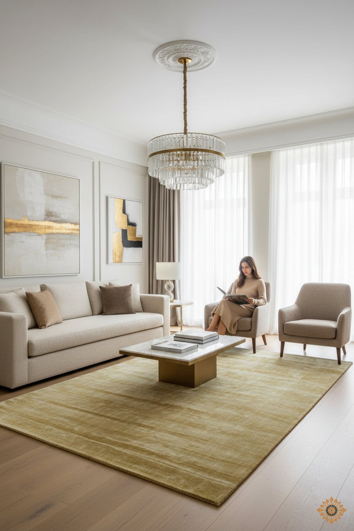 Golden Grandeur | Hand-Loom Viscose Rug