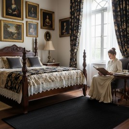 Textured Black Hand-Loom Viscose Handmade Rug for Bed Room