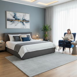 Textured Grey Solid Hand-Loom Viscose Handmade Rug for Bedroom