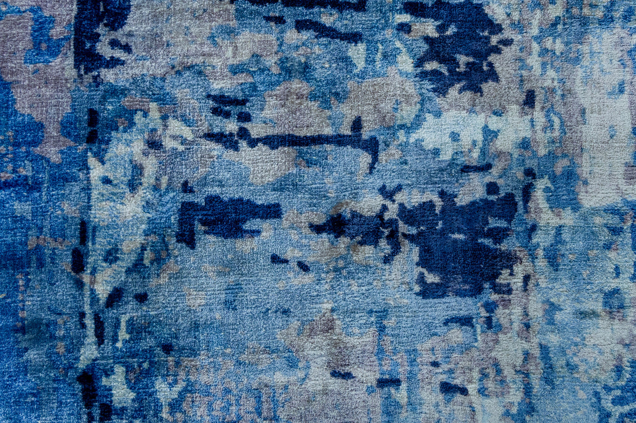 Indigo Flow | Hand-Loom Printed Viscose Rug