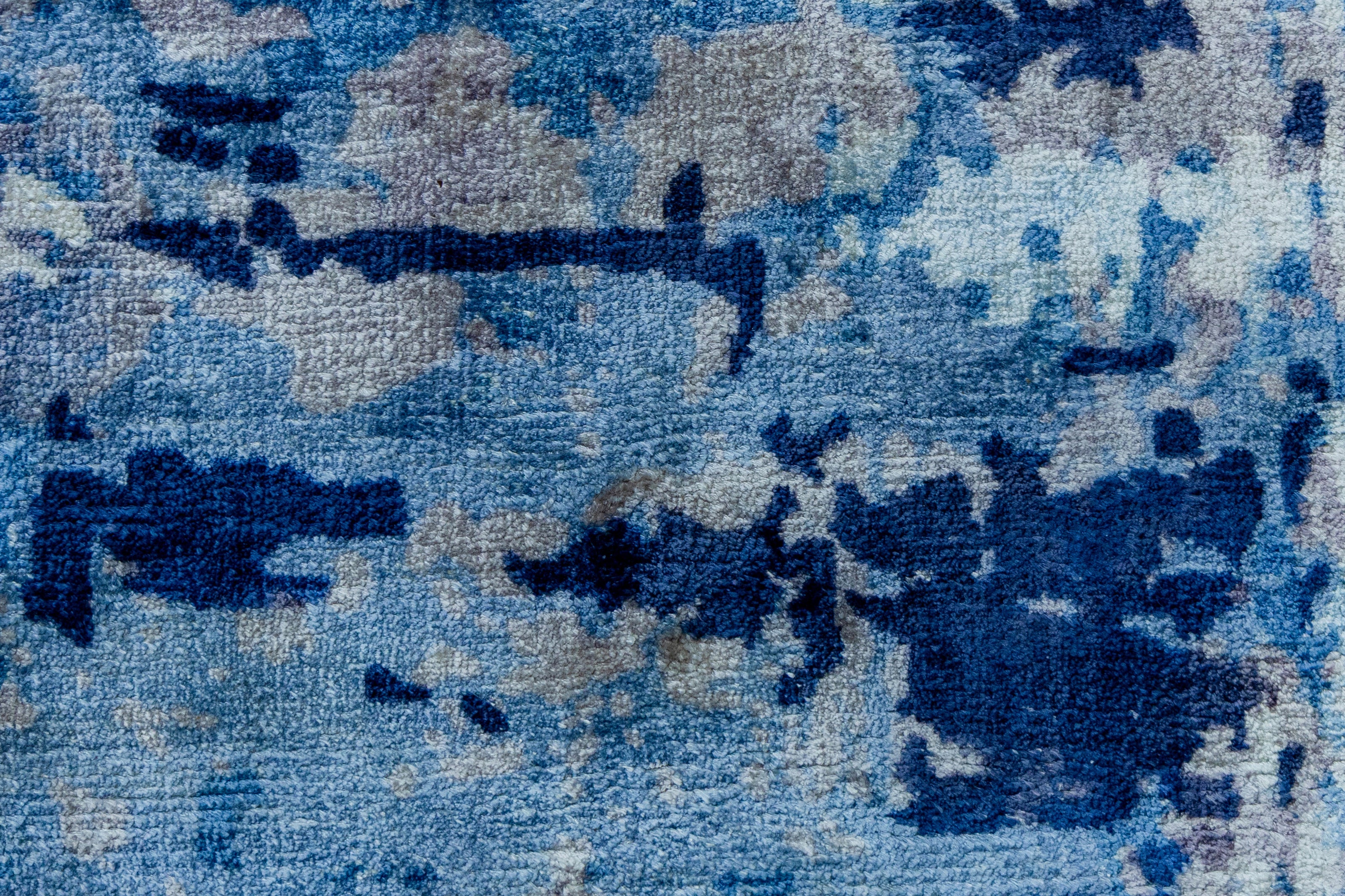 Indigo Flow | Hand-Loom Printed Viscose Rug
