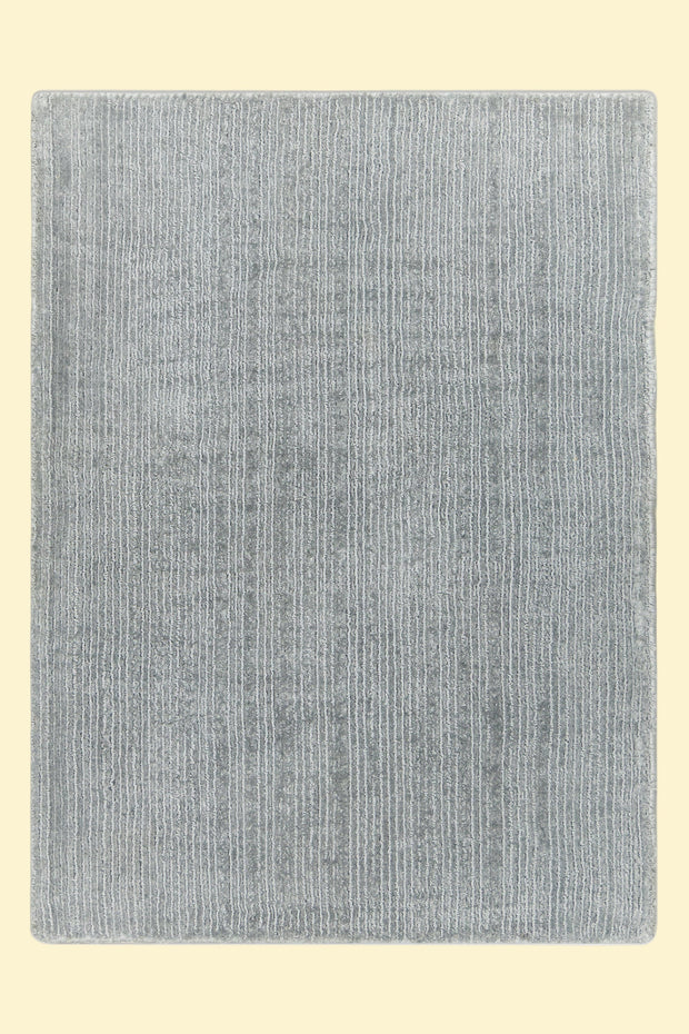 Textured Grey Solid Hand-Loom Viscose Handmade Rug 